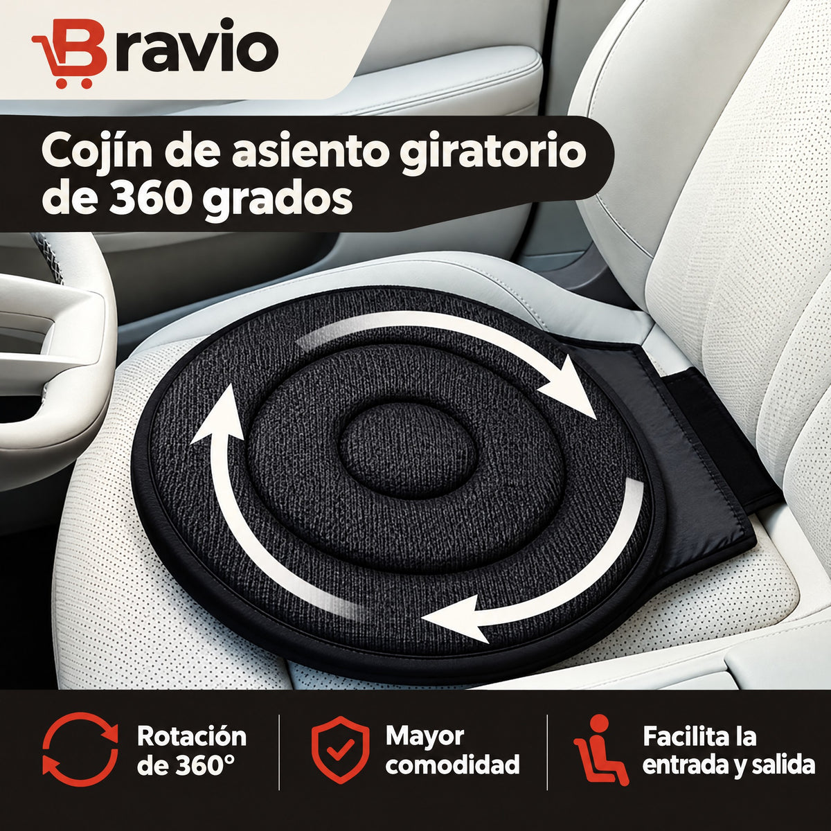 Cojín giratorio 360 Bravio en el asiento