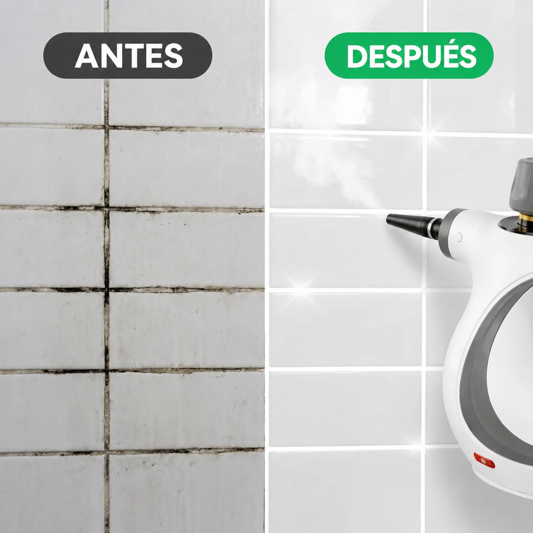 VaporMax antes y después en juntas del baño