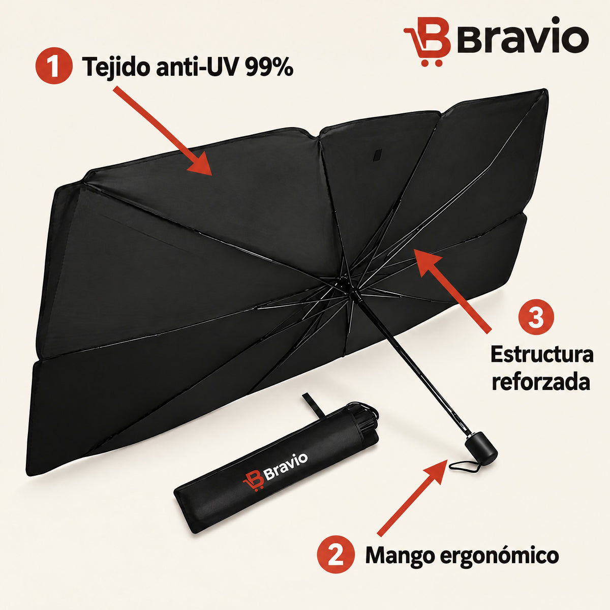 SunBloc Bravio tejido anti-UV y mango ergonómico