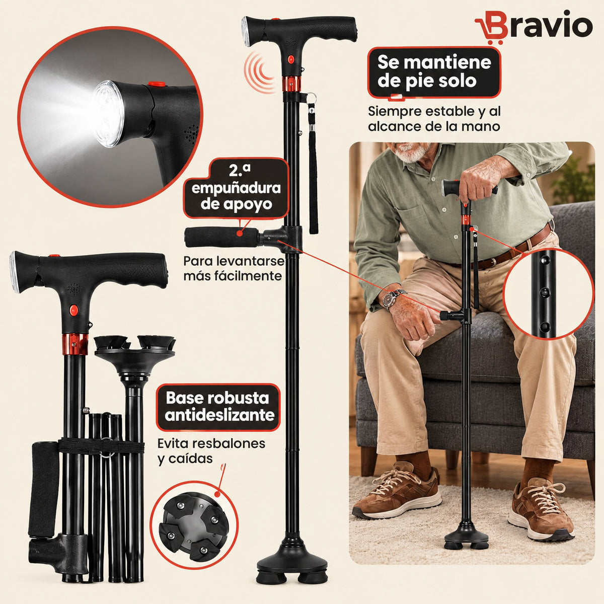 Bastón de apoyo Bravio
