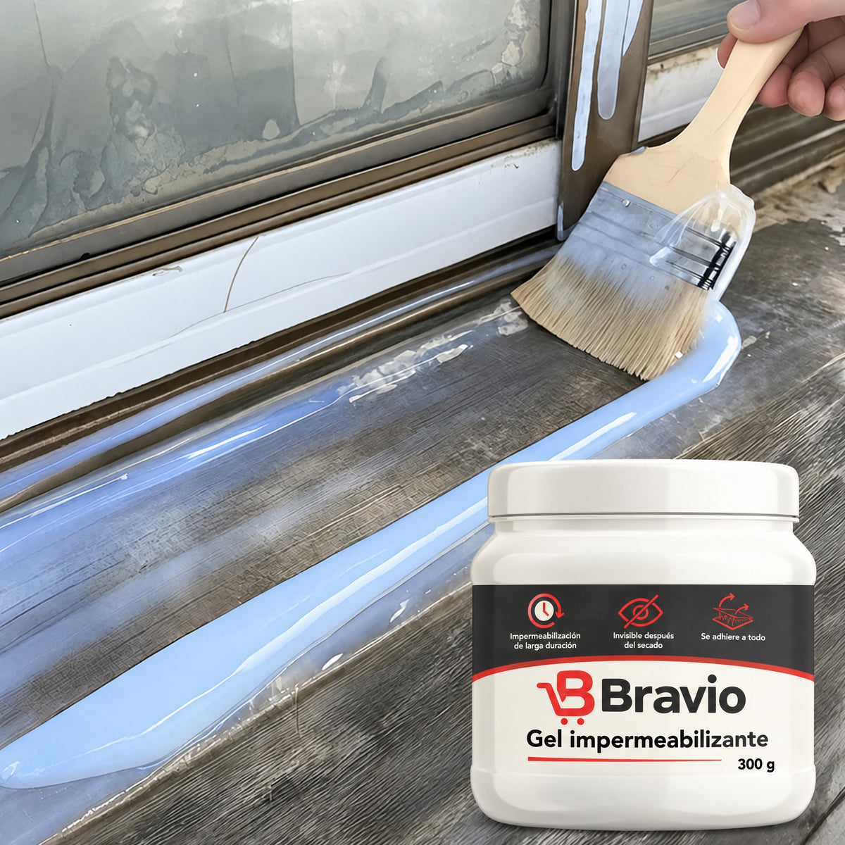 Gel impermeabilizante Bravio aplicado en una ventana