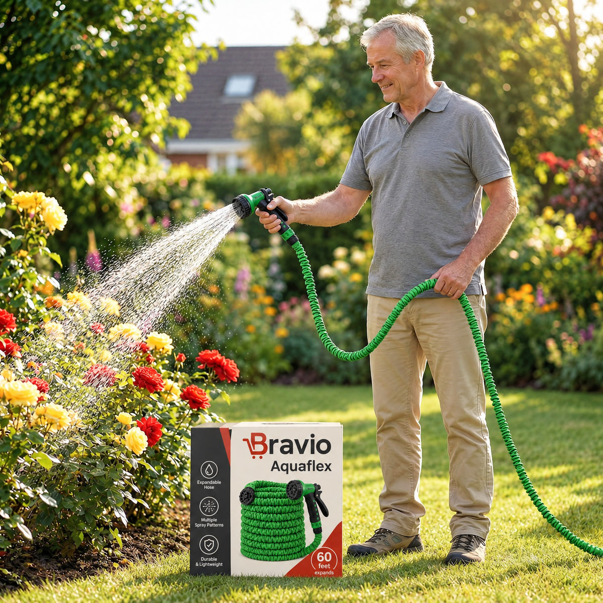 Aquaflex Bravio regando el jardín