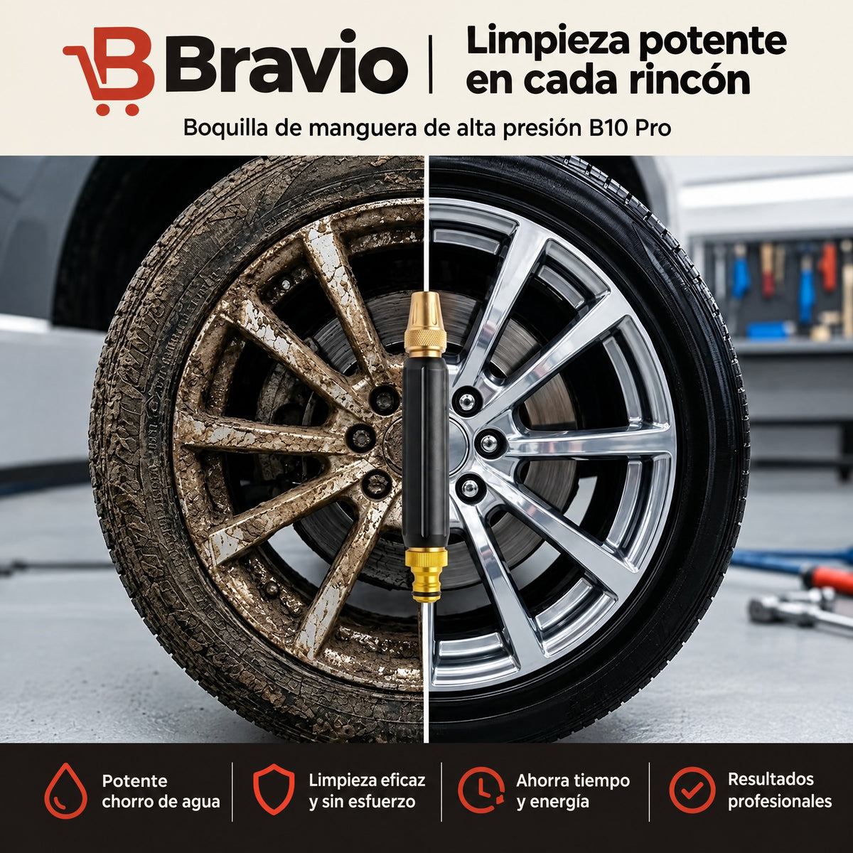 B10 Pro Bravio antes y después en la llanta