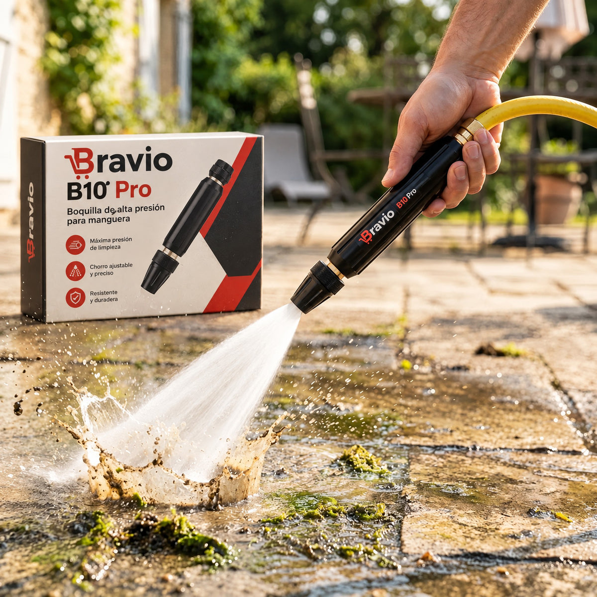 B10 Pro Bravio limpiando la terraza