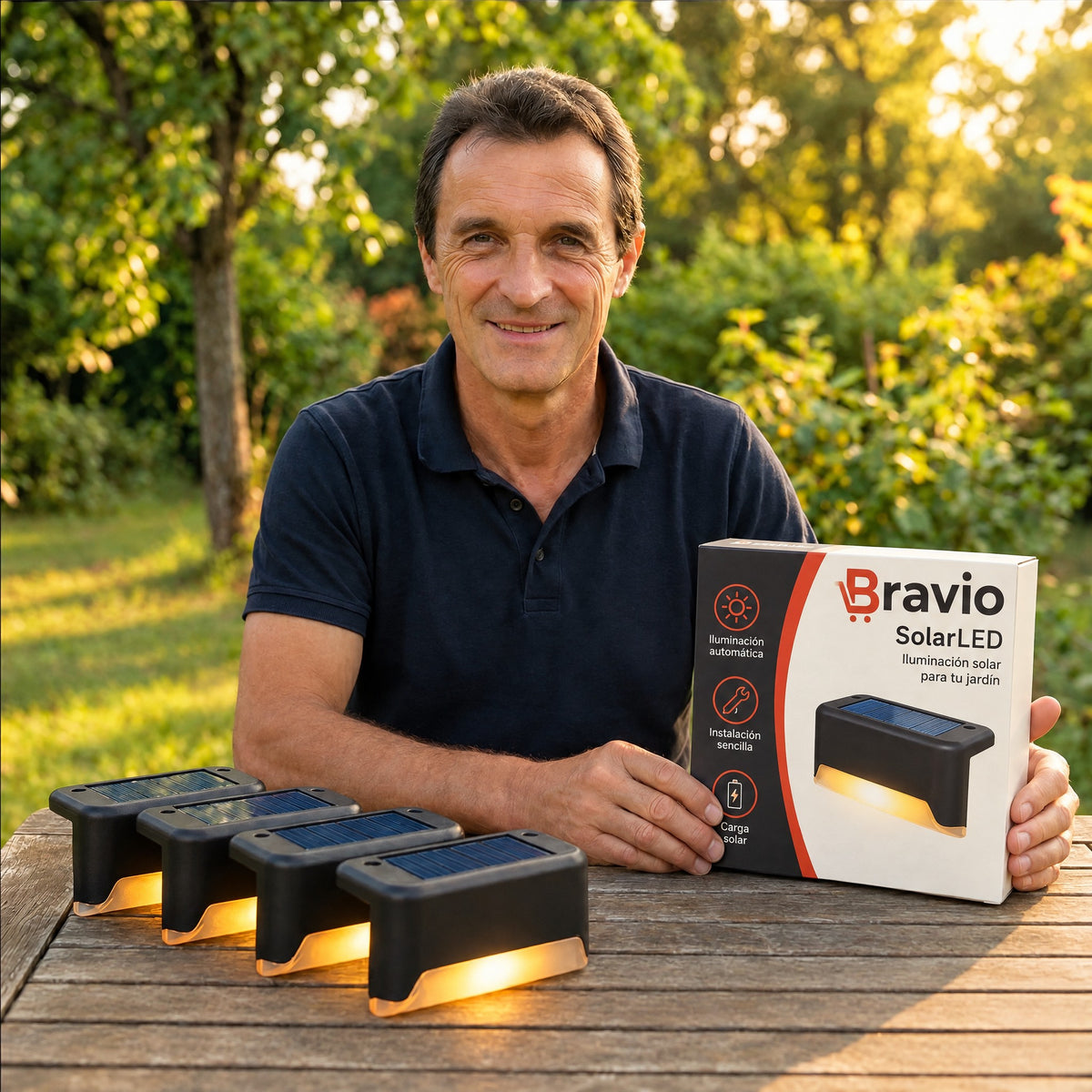 Luces LED solares Bravio con su caja