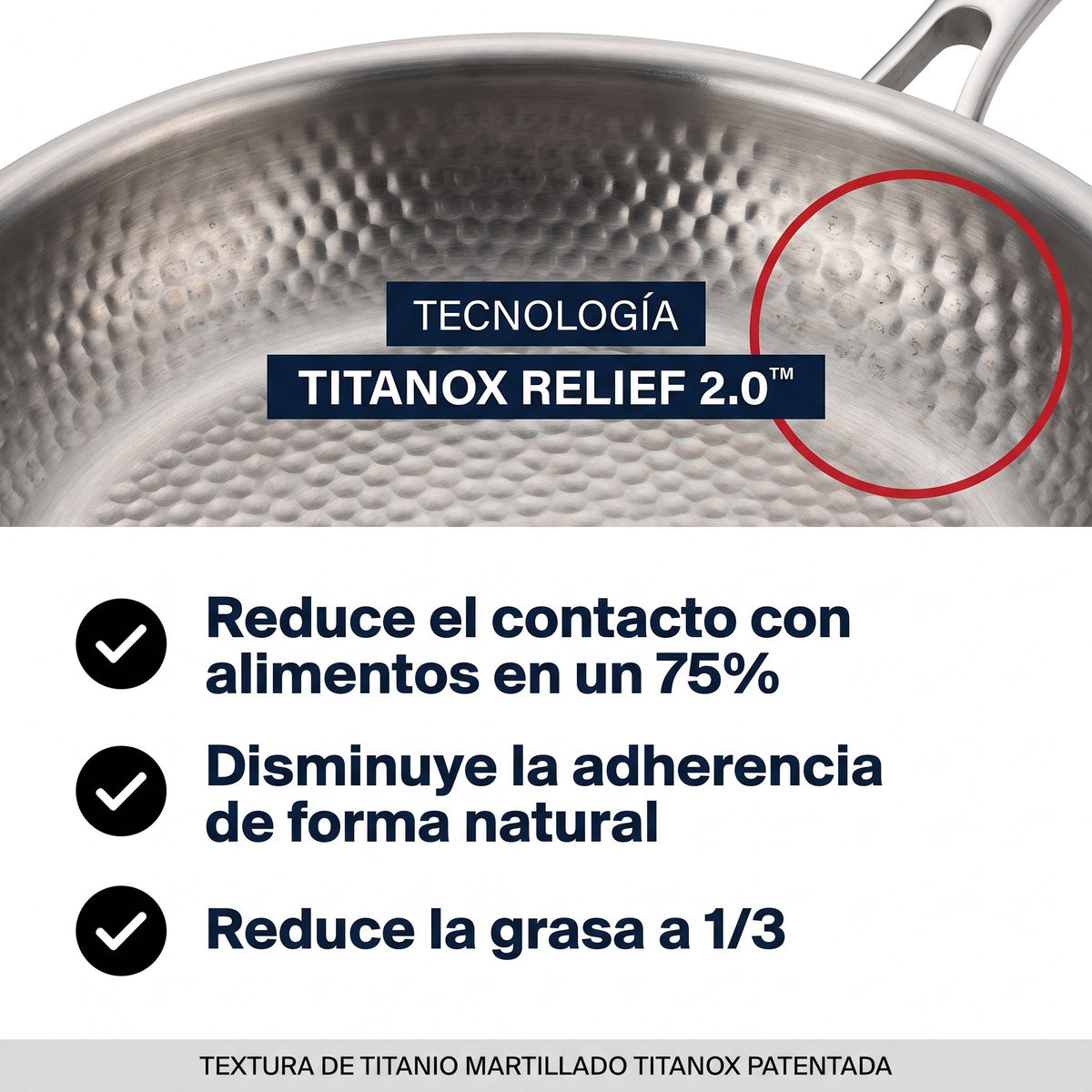 Tecnología Titanox Relief 2.0 — textura de titanio martillado